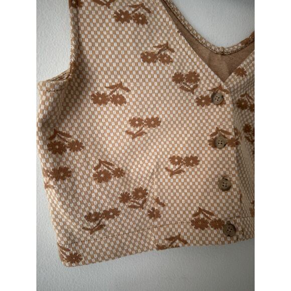 Madewell Crop Tank Top Button Back Brown Geo Daisy Vest Women’s Size Medium - Picture 5 of 7